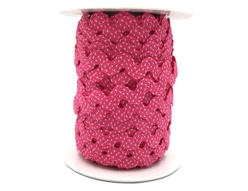 Zackenlitze 2 m – Meterware, 12 mm breit – Hochwertige Borte mit weißen Punkten | Baumwolle-Polyester | Farbecht & waschbar | EU-Herstellung, schadstofffrei (rosa) von Die Stofftante