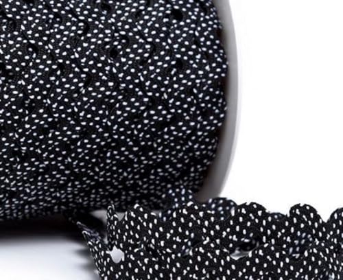 Zackenlitze 2 m – Meterware, 12 mm breit – Hochwertige Borte mit weißen Punkten | Baumwolle-Polyester | Farbecht & waschbar | EU-Herstellung, schadstofffrei (schwarz) von Die Stofftante