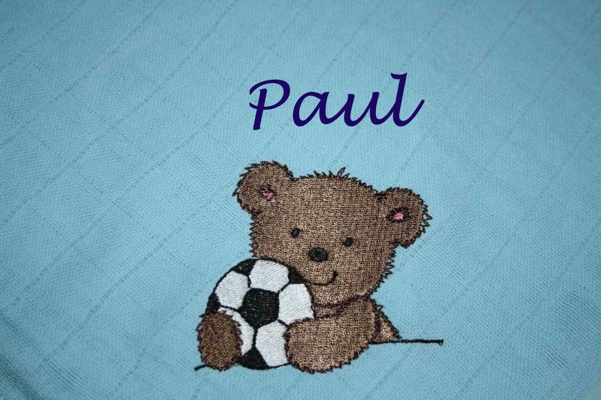 Mullwindel Spucktuch Bär Teddy Fußball Mit Namen W325 Mullwindel Spucktuch Bär Teddy Fußball Mit Namen W325 von DieWichtelstickerei