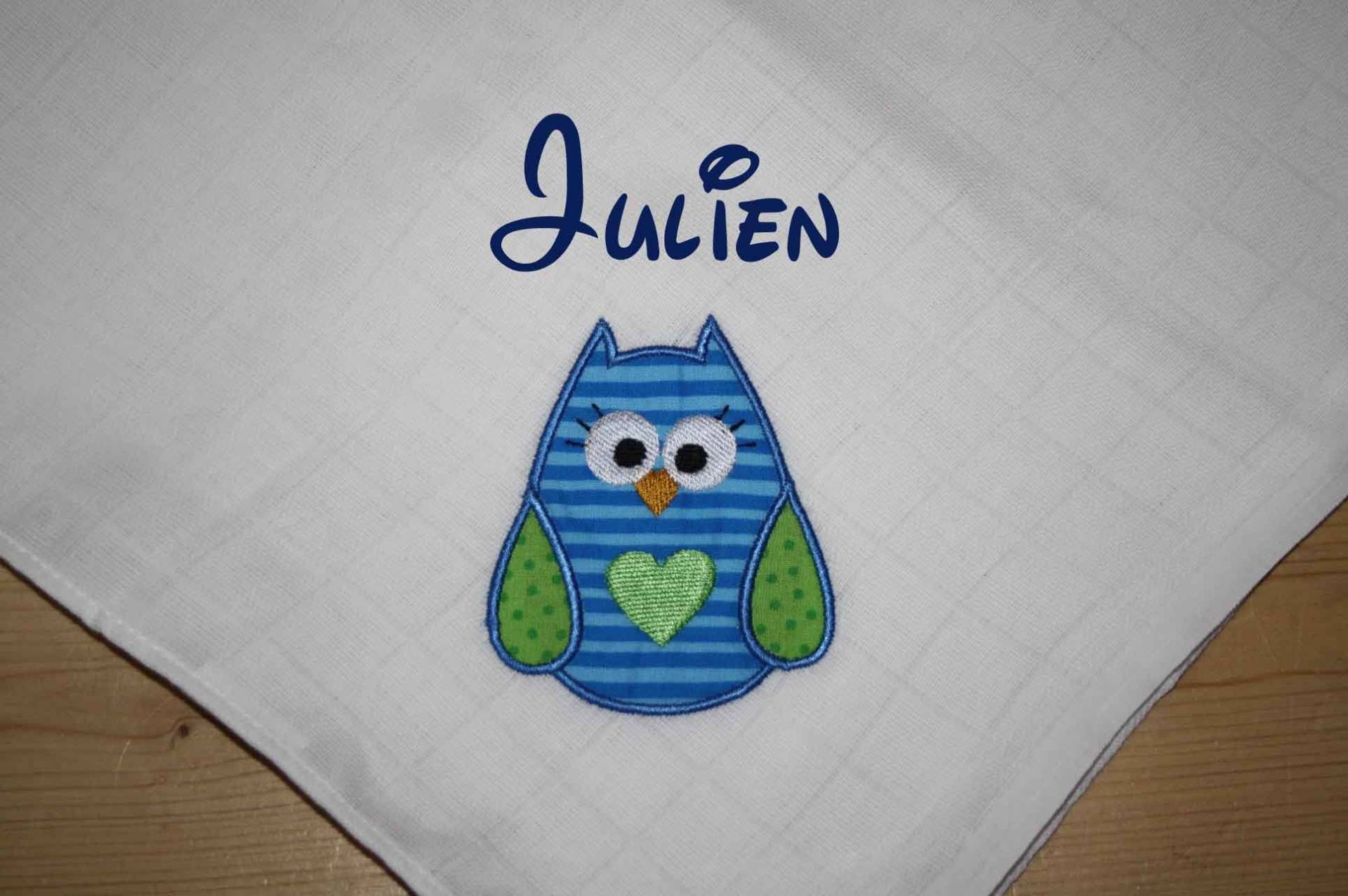 Mullwindel Spucktuch Eule Blau Grün Mit Namen W303 Mullwindel Spucktuch Eule Blau Grün Mit Namen W303 von DieWichtelstickerei