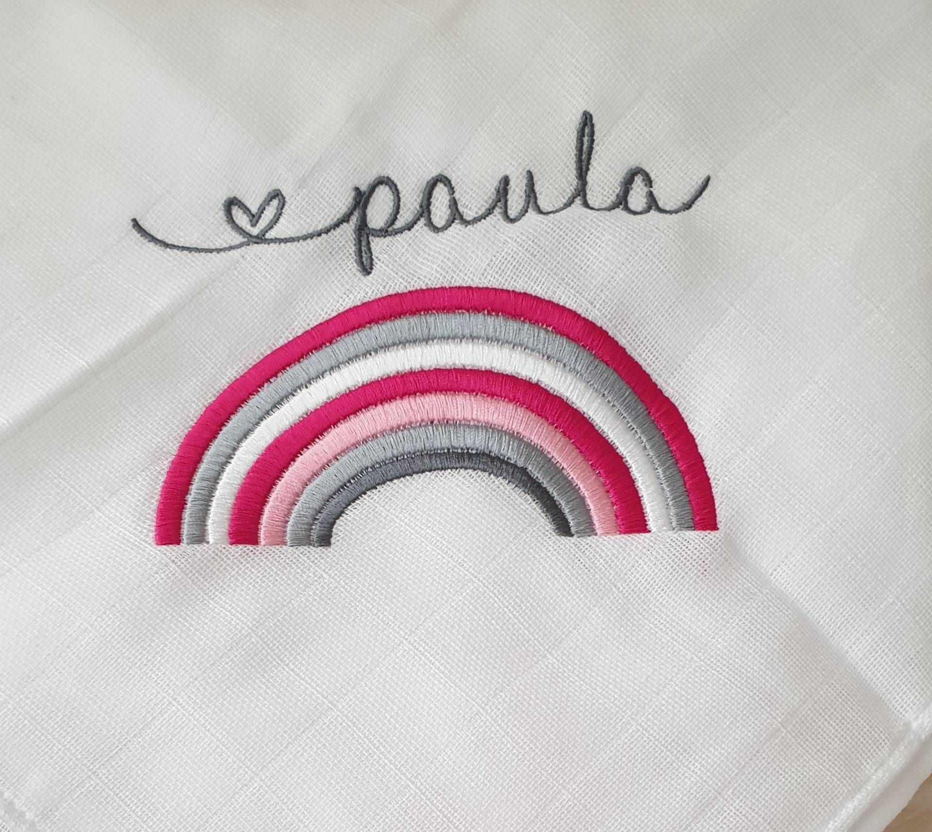 Mullwindel Spucktuch Regenbogen Pink Mit Namen W299 Mullwindel Spucktuch Regenbogen Pink Mit Namen W299 von DieWichtelstickerei
