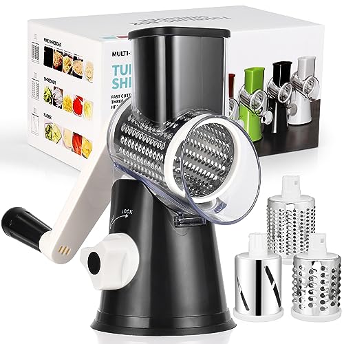 Diealles Shine Käsereibe mit Kurbel, Reibe für Gemüse mit 3 Edelstahl Austauschbaren Trommelklingen, Manuelle Trommelreibe, Gemüseschneider, Ideal für Gurken, Käse und Nüsse, Karotten usw(Schwarz) Diealles Shine Käsereibe mit Kurbel, Reibe für Gemüse mit 3 Edelstahl Austauschbaren Trommelklingen, Manuelle Trommelreibe, Gemüseschneider, Ideal für Gurken, Käse und Nüsse, Karotten usw(Schwarz) von Diealles Shine