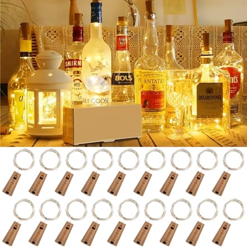 Diealles Shine LED Flaschenlicht, 18 Stück Lichterkette Flasche, 2M 20LED Flaschenlichterkette Warmweiß, Lichterkette Batterie Für Außen/Innen Deko Für Party, Hochzeit, Weihnachten von Diealles Shine