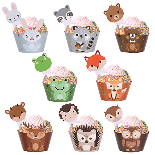 Diealles Shine Kuchen Deko Waldtiere, 48 Stück Cupcake Wrappers Tiere mit Cake Topper Waldtiere, Niedliche Muffinförmchen Papier Kinder, Tortendeko Waldtiere für Geburtstag Party von Diealles Shine