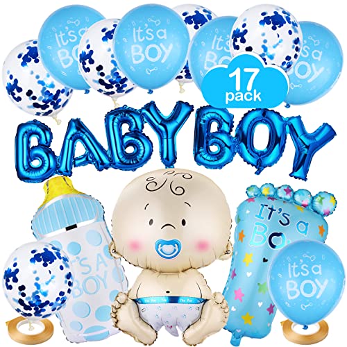 Luftballons Babyparty Junge, Diealles Shine 17 Stück Babyshower Boy Set für Deko Geburt Junge Willkommen, Blau Baby Ballon Boy für Baby Shower Deko Junge von Diealles Shine