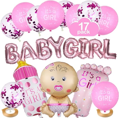 Luftballons Babyparty Mädchen, Diealles Shine 17 Stück Baby Ballon Mädchen für Baby Shower Deko Girl, Rosa Baby Girl Deko für Babyparty Deko von Diealles Shine