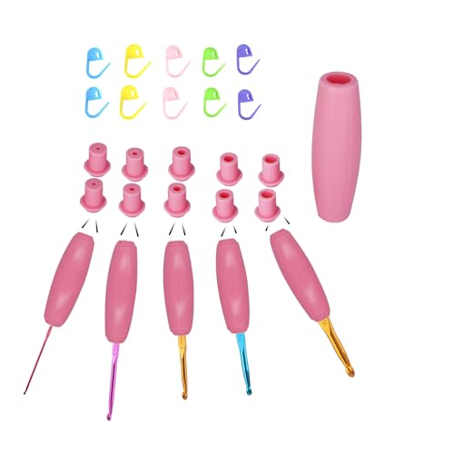 Dielianyi Silikon-Häkelnadel-Griff, mehrere Größen, ergonomischer Häkelgriff, austauschbare Häkelnadelhülse, ergonomischer Häkelnadelgriff mit Maschenmarkierern, Rosa von Dielianyi