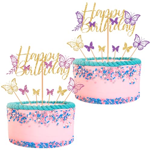Diempi Geburtstag Cupcake Topper, 14Stück Schmetterlinge Tortendeko Deko, Schmetterling Mädchen Happy Birthday Cake Topper, für Geburtstagsfeier für Kinder und Erwachsene von Diempi