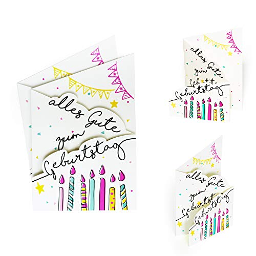 Diese-Klappkarten 2er Set Geburtstagskarte mit Kerzen für Sie oder für Ihn | Karte Geburtstag fröhlich, modern mit 3D Effekt | Glückwunschkarte oder Gutschein zum Aufstellen, X013 von Diese-Klappkarten