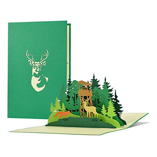 Diese-Klappkarten 3D Pop Up Karte Geburtstag mit Jäger Motiv - Wald Fuchs Hirsch Popup Karte zum Geburtstag - Geburtstagskarte Pop Up Effekt Förster Motiv - Geburtstagskarte 3D von Diese-Klappkarten