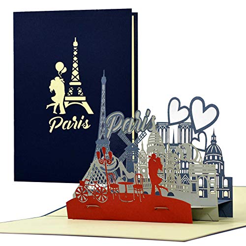 Diese-Klappkarten 3D Pop Up Karte Geburtstag mit Paris Motiv - Paris Popup Karte zum Geburtstag - Reisegutscheinkarte Pop Up Effekt Stadt der Liebe - Geburtstagskarte 3D von Diese-Klappkarten