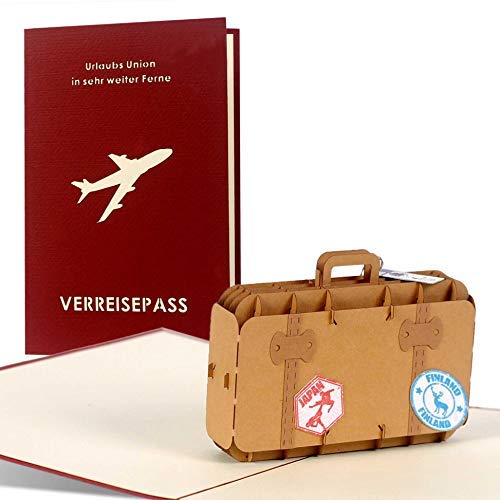 Diese-Klappkarten 3D Pop Up Karte Reisegutschein - Geschenk Verpackung für Reisegutschein mit Umschlag - 3D PopUp Geschenk Karte für eine Reise - Geschenkkarte mit Motiv - Koffer von Diese-Klappkarten
