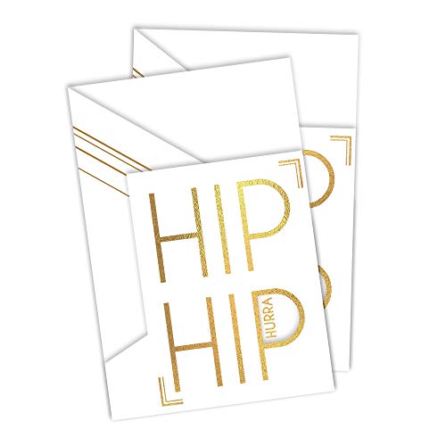 Diese-Klappkarten Geburtstagskarte Hip Hip Hurra Weiß mit Goldfolienprägung | Gutschein oder Glückwunschkarte zu Geburtstag, Prüfung etc., zum Aufstellen, 3D Effekt, X047 von Diese-Klappkarten