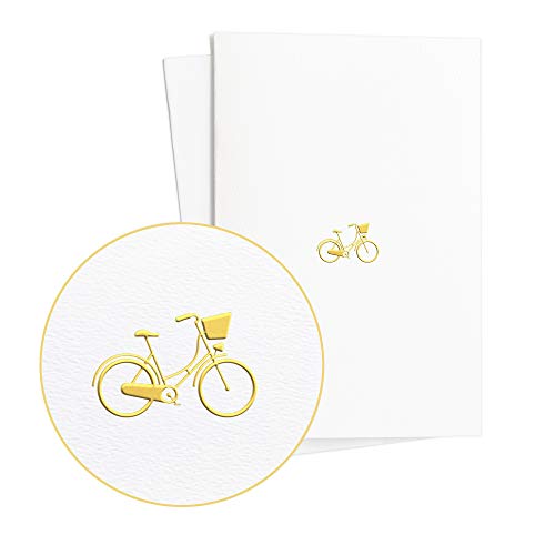 Diese-Klappkarten Geschenkkarte, Geburtstagskarte Edel und Elegant mit Fahrrad in Goldfolienprägung auf Strukturiertem Papier|Gutschein für Damenfahrrad|Reisegutschein, E24 von Diese-Klappkarten