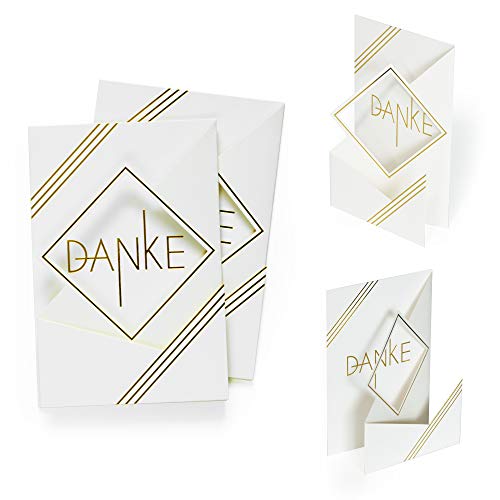 Diese-Klappkarten Grußkarte, Postkarte Dankeschön (2 Stück) weiß, Goldfolienprägung | Einfache Dankeskarte, Geschenkkarte | Gutschein, Rentenkarte, zum Aufstellen, 3D-Effekt, X040 von Diese-Klappkarten