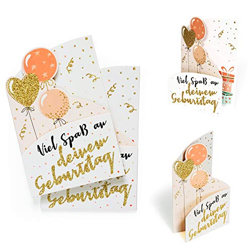 Diese-Klappkarten Karte Geburtstag (2 Stück) mit Luftballons | Geburtstagskarte Viel Spaß...| Als Glückwunschkarte oder Gutschein, zum Aufstellen, mit Gold Glitzer und 3D Effekt, X035 von Diese-Klappkarten