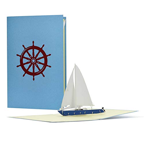 Diese-Klappkarten Pop-up Karte Gutschein oder Geburtstag - 3D Segelboot Yacht - Ausgefallener Reisegutschein zum Segeln - Segelreise Geschenkidee Glückwunschkarte von Diese-Klappkarten
