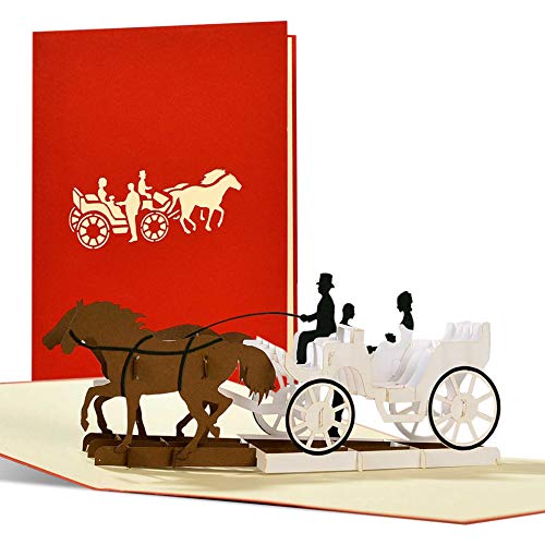 Edle Hochzeitskarte, 3D pop up Kutsche, elegante vintage Glückwunschkarte Hochzeit, originelle Hochzeitseinladungskarten, klassisch, mit Umschlag, L18AMZred von Diese-Klappkarten