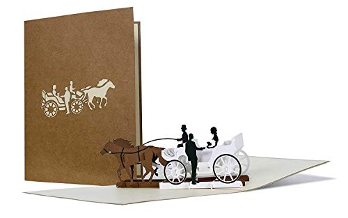 Schöne Karte zur Hochzeit aus Kraftpapier, Paar in Hochzeitskutsche, Karte für Verliebte, Hochzeitskarte, Hochzeitskarten, Einladungskarte, edel, elegant, hochwertig, Just married, L18 von Diese-Klappkarten