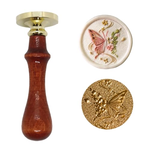 DiffyGo Wachssiegel-Stempel-Set, Messingkopf mit Holzgriff, für Hochzeitseinladungen, Versiegelung, Geschenkverpackung, Umschlag (Schmetterling und Blume) von DiffyGo