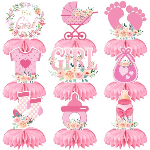 9 x rosa Babyparty-Dekorationen, Cupcake-Waben-Aufsätze für Mädchen, Blumenmuster, Kuchendekorationen für Babyparty, Kindergeburtstag, Partyzubehör, Rosa 9 x rosa Babyparty-Dekorationen, Cupcake-Waben-Aufsätze für Mädchen, Blumenmuster, Kuchendekorationen für Babyparty, Kindergeburtstag, Partyzubehör, Rosa von Difistik