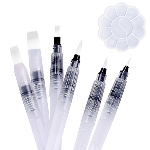 6 Stück Wasserpinsel Stifte, Water Brush Pen mit Befüllbarer Wassertank, Wasserpinsel Aquarellfarben mit Tray Mischpalette in Blumenform, Fine Point Pinsel Flachpinsel Tip Zeichnen Set (L) 6 Stück Wasserpinsel Stifte, Water Brush Pen mit Befüllbarer Wassertank, Wasserpinsel Aquarellfarben mit Tray Mischpalette in Blumenform, Fine Point Pinsel Flachpinsel Tip Zeichnen Set (L) von DigHealth