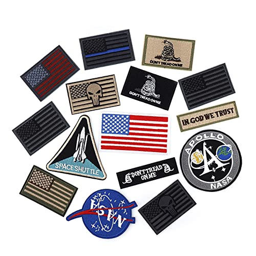Embroidered Iron on Patches for Clothing Caps, Bags, Backpacks, Vest, Military Uniforms,Tactical Gears Etc 15Pcs American Flag Patch Tactical Military USA Flag United States Morale NASA Patches von DigiTizerArt