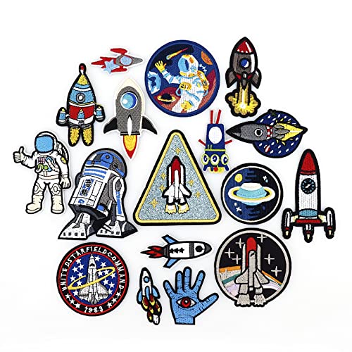 Embroidered Iron on Patches for Clothing Caps, Bags, Backpacks, Vest, Military Uniforms,Tactical Gears Etc 17 Pcs Astronauts Space Rockets Space station Universe stars Patches von DigiTizerArt