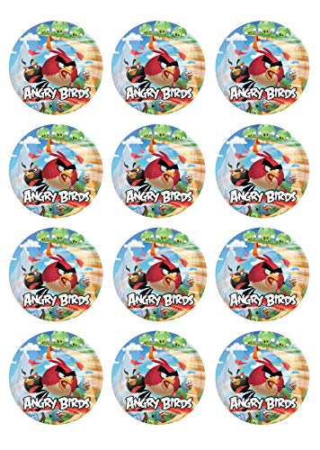 12 Muffinaufleger ca. 6 cm zum selbst ausscheiden, Cupcakes Muffinsbild Geburtstag Motiv: Angry Birds, Fondant 0368x von Digital-on