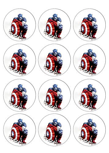 12 Muffinaufleger ca. 6 cm zum selbst ausscheiden, Cupcakes Muffinsbild Geburtstag Motiv: Captain America, Fondant 0452x von Digital-on