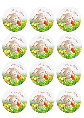 12 Muffinaufleger ca. 6 cm zum selbst ausscheiden, Cupcakes Muffinsbild Geburtstag Motiv: Frohe Ostern, Fondant 0059n von Digital-on