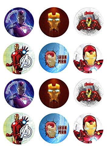 12 Muffinaufleger ca. 6 cm zum selbst ausscheiden, Cupcakes Muffinsbild Geburtstag Motiv: Iron Man Avengers, Fondant 0711x von Digital-on