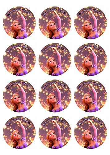 12 Muffinaufleger ca. 6 cm zum selbst ausscheiden, Cupcakes Muffinsbild Geburtstag Motiv: Rapunzel neu verföhnt, Fondant 0805x von Digital-on