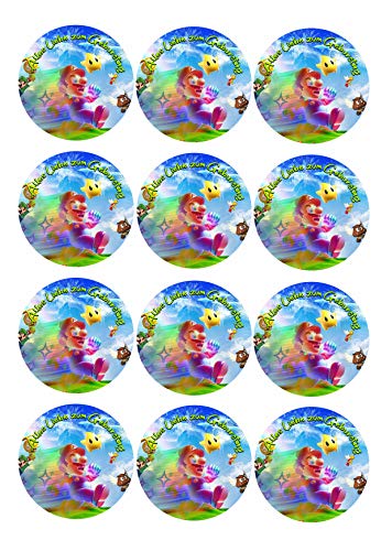 12 Muffinaufleger ca. 6 cm zum selbst ausscheiden, Cupcakes Muffinsbild Geburtstag Motiv: Super Mario Fondant 0235x von Digital-on