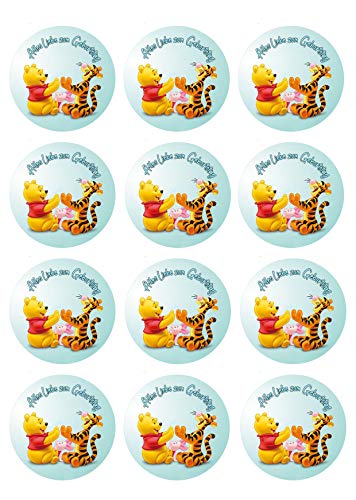 12 Muffinaufleger ca. 6 cm zum selbst ausscheiden, Cupcakes Muffinsbild Geburtstag Motiv: Winnie Pooh, Fondant 0567x von Digital-on