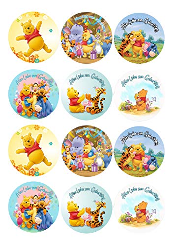 12 Muffinaufleger ca. 6 cm zum selbst ausscheiden, Cupcakes Muffinsbild Geburtstag Motiv: Winnie Pooh, Fondant 0571x von Digital-on