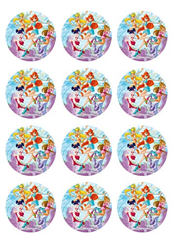 12 Muffinaufleger ca. 6 cm zum selbst ausscheiden, Cupcakes Muffinsbild Geburtstag Motiv: Winx Feen Elfen, Fondant 0534x von Digital-on