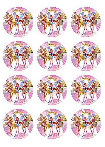 12 Muffinaufleger ca. 6 cm zum selbst ausscheiden, Cupcakes Muffinsbild Geburtstag Motiv: Winx Feen Elfen, Fondant 0536x von Digital-on