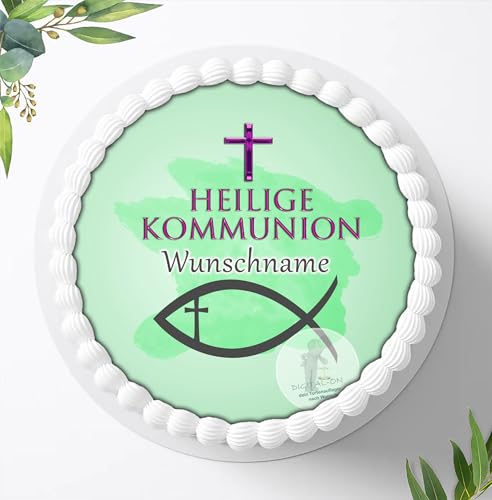 Digital-on Zur Kommunion für deine Torten mit Wunschname, Zuckerbild, Essbares Foto Torten, Fondant, Tortenaufleger Ø 20cm, 0185c von Digital-on
