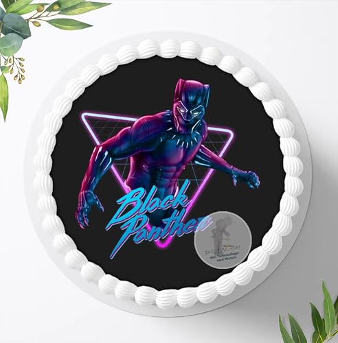 Für den Geburtstag ein Tortenbild, Zuckerbild mit dem Motiv: Black Panther, Essbares Foto für Torten, Fondant, Tortenaufleger Ø 20cm, 0403w von Digital-on
