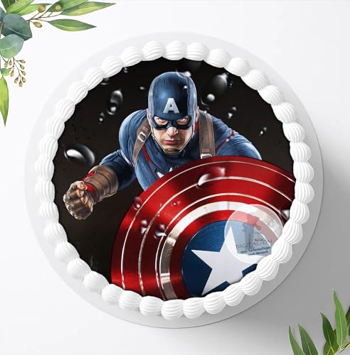 Für den Geburtstag ein Tortenbild, Zuckerbild mit dem Motiv: Captain America, Essbares Foto für Torten, Fondant, Tortenaufleger Ø 20cm, 0460w von Digital-on