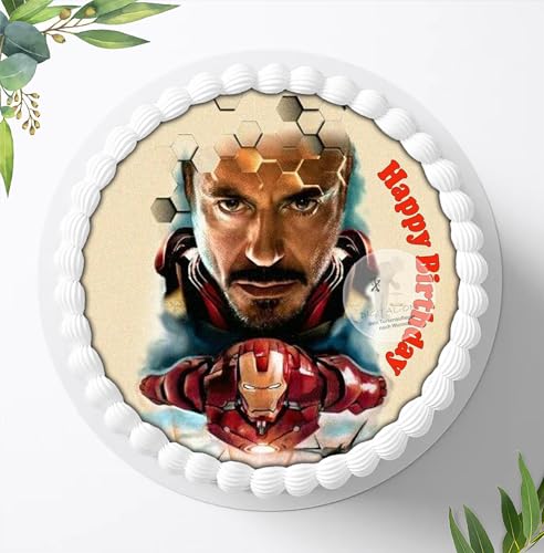 Für den Geburtstag ein Tortenbild, Zuckerbild mit dem Motiv: Iron Man Avengers, Essbares Foto für Torten, Fondant, Tortenaufleger Ø 20cm, 0702w von Digital-on