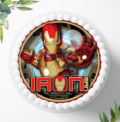 Für den Geburtstag ein Tortenbild, Zuckerbild mit dem Motiv: Iron Man Avengers, Essbares Foto für Torten, Fondant, Tortenaufleger Ø 20cm, 0710w von Digital-on