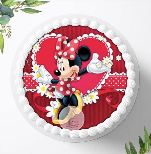 Für den Geburtstag ein Tortenbild, Zuckerbild mit dem Motiv: Minnie Maus, Essbares Foto für Torten, Fondant, Tortenaufleger Ø 20cm, 0470w von Digital-on