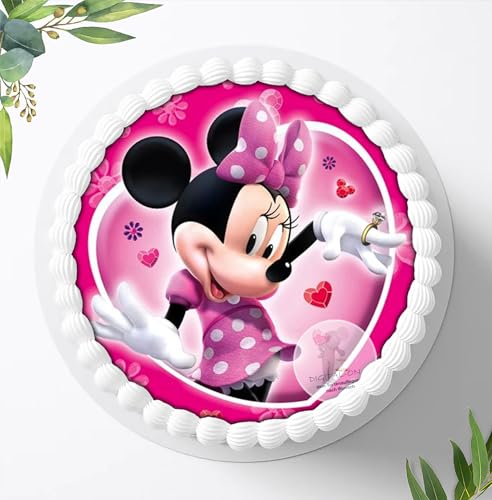 Für den Geburtstag ein Tortenbild, Zuckerbild mit dem Motiv: Minnie Maus, Essbares Foto für Torten, Fondant, Tortenaufleger Ø 20cm, 0471w von Digital-on