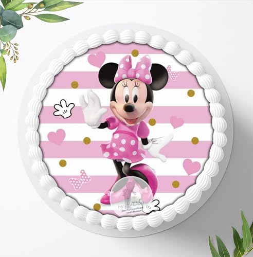 Für den Geburtstag ein Tortenbild, Zuckerbild mit dem Motiv: Minnie Maus, Essbares Foto für Torten, Fondant, Tortenaufleger Ø 20cm, 0478w von Digital-on