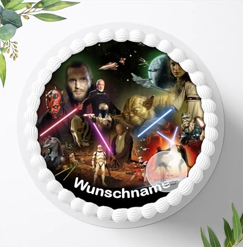 Für den Geburtstag ein Tortenbild, Zuckerbild mit dem Motiv: Star Wars, Essbares Foto für Torten, Fondant, Tortenaufleger Ø 20cm, 0745w von Digital-on