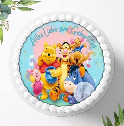 Für den Geburtstag ein Tortenbild, Zuckerbild mit dem Motiv: Winnie Pooh, Essbares Foto für Torten, Fondant, Tortenaufleger Ø 20cm, 0556w von Digital-on