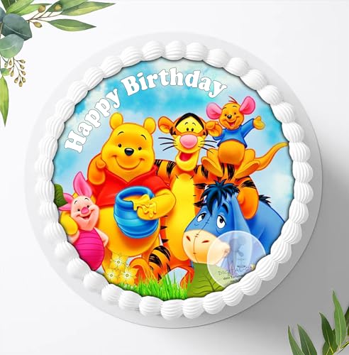 Für den Geburtstag ein Tortenbild, Zuckerbild mit dem Motiv: Winnie Pooh, Essbares Foto für Torten, Fondant, Tortenaufleger Ø 20cm, 0560w von Digital-on