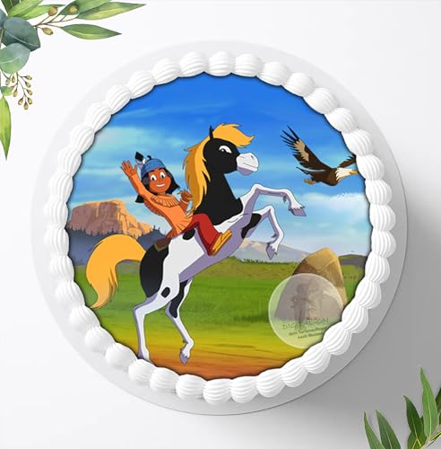 Für den Geburtstag ein Tortenbild, Zuckerbild mit dem Motiv: Yakari, Essbares Foto für Torten, Fondant, Tortenaufleger Ø 20cm, 0518w von Digital-on